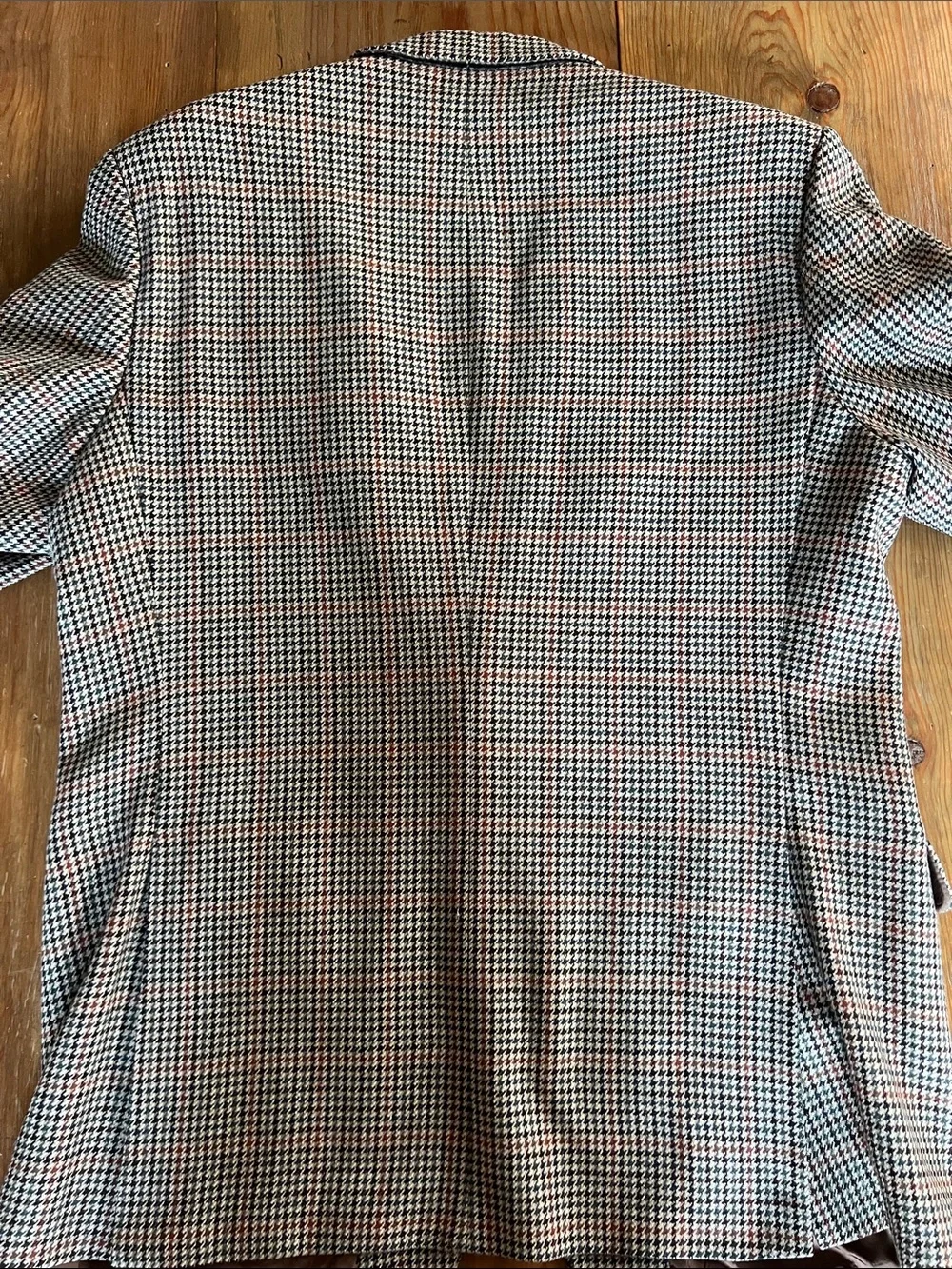 Vintage Made in UK Houndstooth Tweed Sport Coat Blazer Brown Tan Check